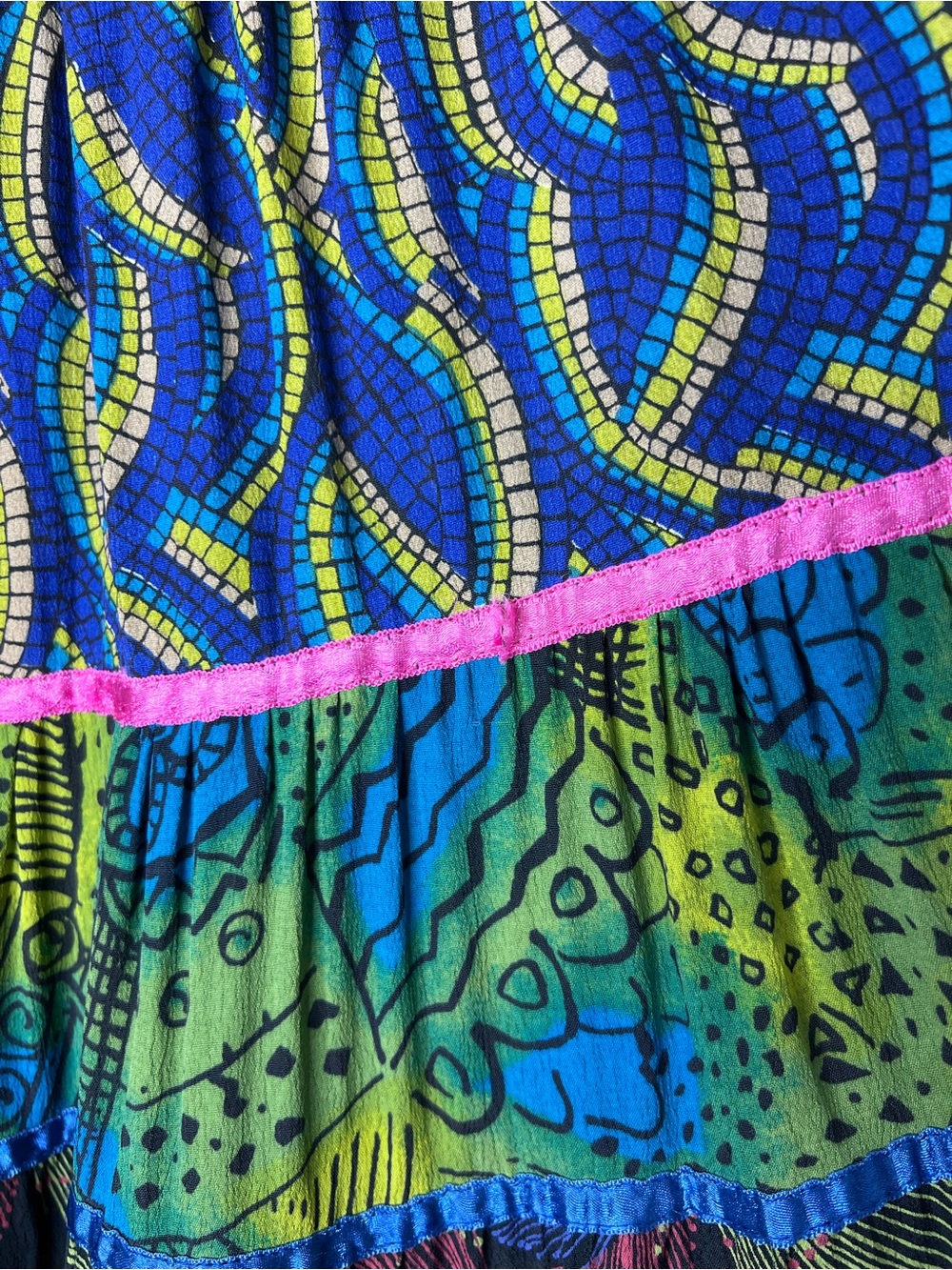Boho Beaded Waist Tie Long Maxi Skirt Rayon Cottagecore Prairie Festival Size M - Picture 9 of 11